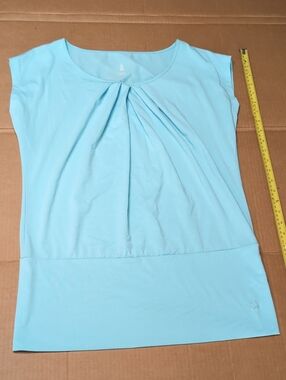 Isis Light Blue Pleated Scoop Neck Tunic Top